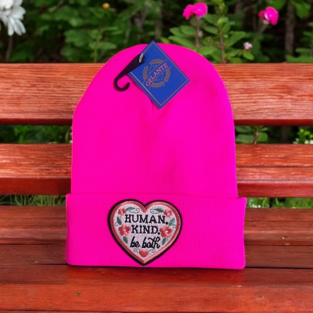 BNWT Hot Pink cuffed knit beanie w/patch